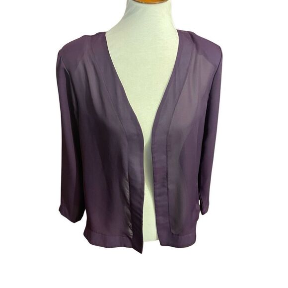 Channa Vintage Semi-Sheer Plum Open Blazer Long Sleeve Size Large - Picture 2 of 13